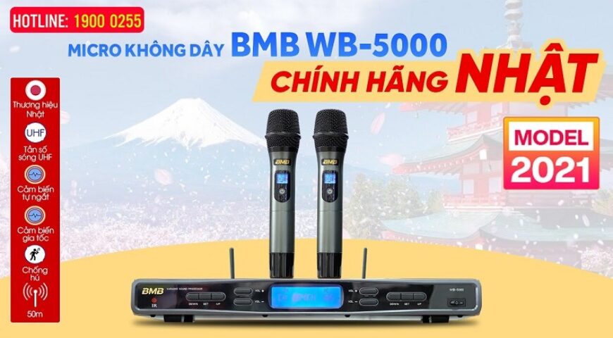 Đập hộp Micro không dây BMB WB-5000 (model 2021) Chính Hãng Nhật, Cảm biến tự ngắt, gia tốc, hát hay