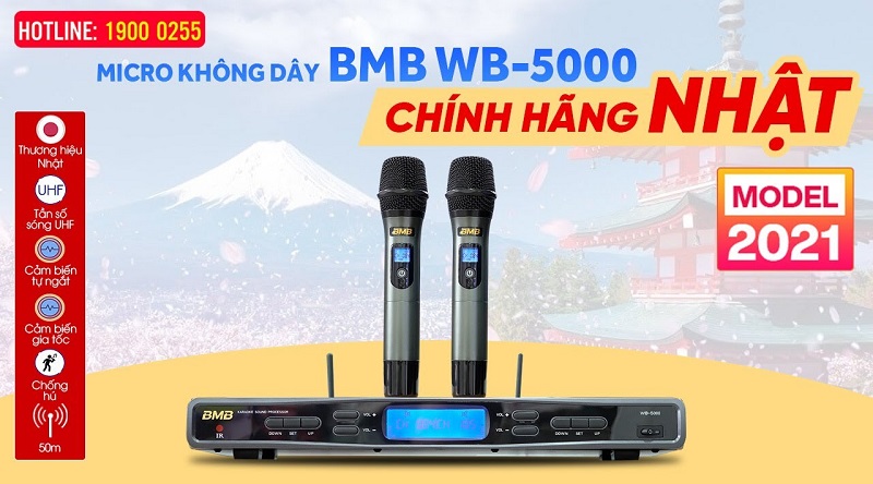 Đập hộp Micro không dây BMB WB-5000 (model 2021) Chính Hãng Nhật, Cảm biến tự ngắt, gia tốc, hát hay